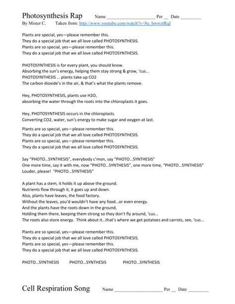 "Photosynthesis Rap"/"Cellular Respiration Song"