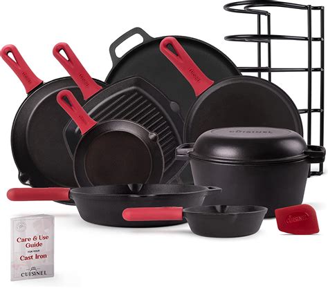 Amazon.com: Cast Iron Cookware 17-Piece Set - Pre-Seasoned 6" + 8" + 10 ...