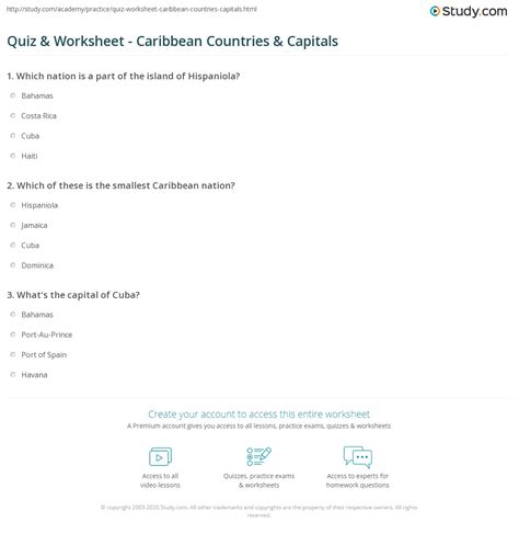 Quiz & Worksheet - Caribbean Countries & Capitals | Study.com