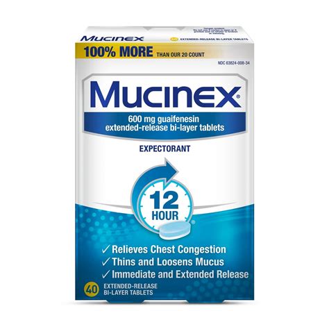 Mucinex 12 hour Chest Congestion Medicine, Chest Congestion Relief, Expectorant, Lasts 12 hours ...