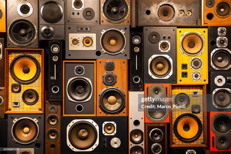 Wall Of Retro Vintage Style Music Sound Speakers High-Res Stock Photo ...