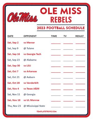 Printable 2023 Ole Miss Rebels Football Schedule