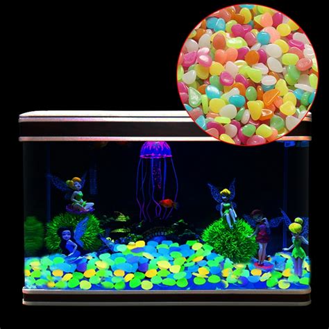 Windfall 100Pcs Glow In The Dark Pebbles Stones Garden Walkaway Aquarium Fish Tank Decor ...