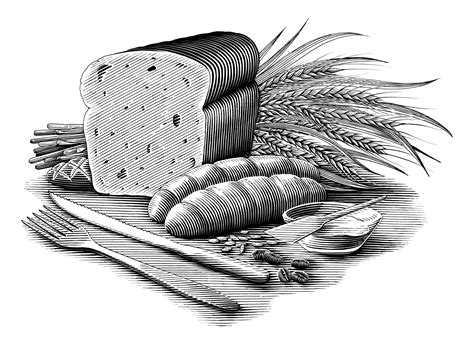 Bread collection illustration vintage engraving style black and white art isolated on white ...