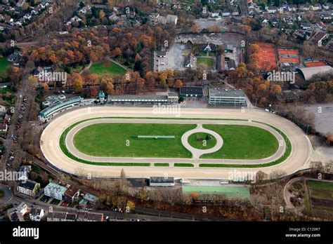 Aerial view, harness racing track, Pferderennbahn Dinslaken race track, Ruhrgebiet region, North ...