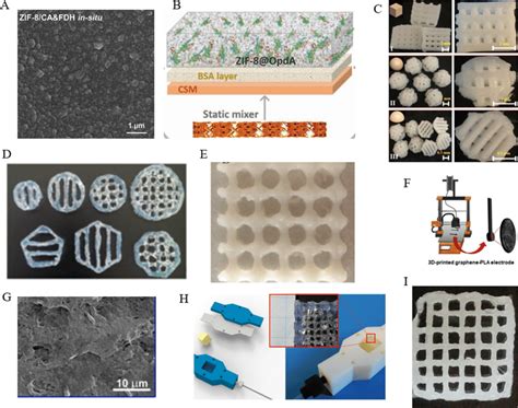 Various 3D printing materials for enzyme immobilization. (A) SEM image ...