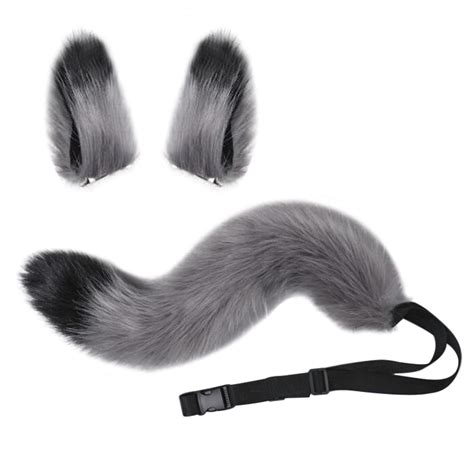 Buy Furry Fox Tail Cat Clip Ears Set Faux Fur Fox Tail Cosplay Costume ...