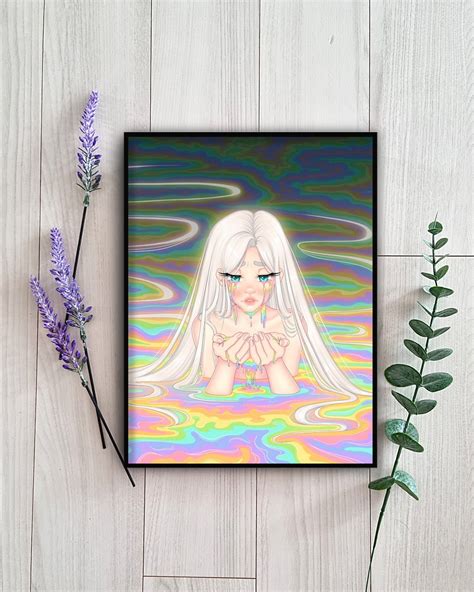 Rainbow Tears Art Print Kawaii Anime Girl Pastel Aesthetic Cute Manga Girl Gay Pride LGBT Art ...