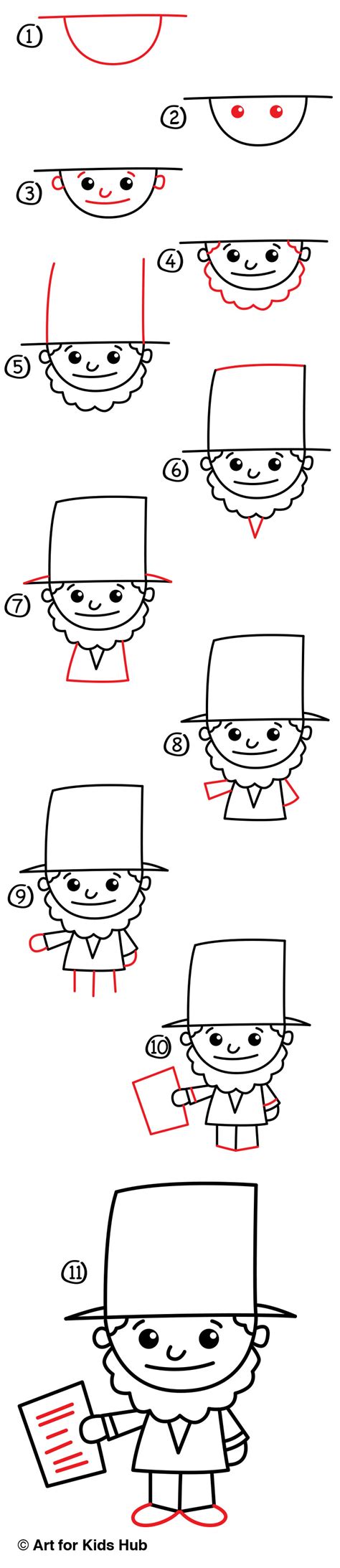 How To Draw A Cartoon Abraham Lincoln - Art For Kids Hub