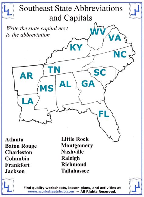 Southeast Region States And Capitals Map Quiz - Asking List