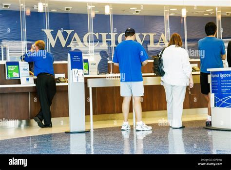 Miami Beach Florida Wachovia Bank lobby teller line queue customers ...