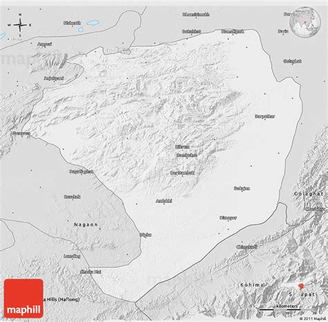 Silver Style 3D Map of Karbi Anglong (Diphu)