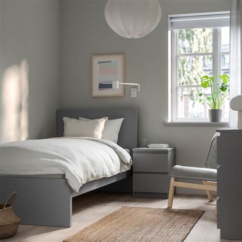 MALM bed frame, high, grey stained, 90x200 cm - IKEA