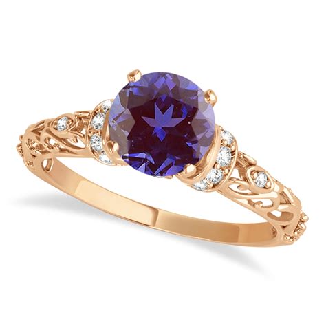 Alexandrite & Diamond Antique Style Engagement Ring 14k Rose Gold 0.87ct - AZ1218