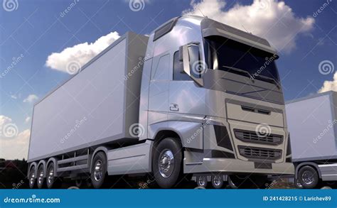 White Semi Trucks Loading or Unloading. Cargo Logistics Concept Stock ...