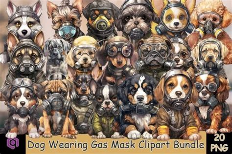 Dog Wearing Gas Mask Clipart Bundle Bundle · Creative Fabrica