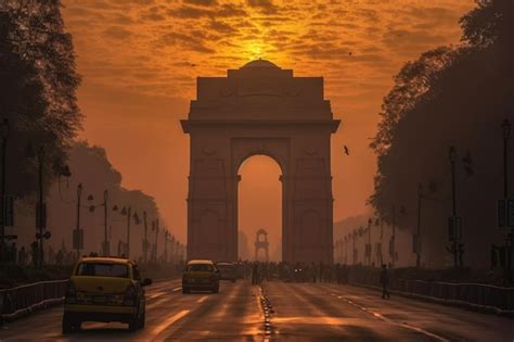 Premium AI Image | Sunrise in delhi view on india gate