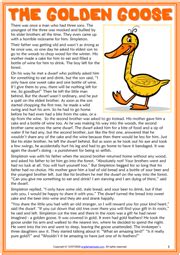 The Golden Goose ESL Reading Comprehension Worksheets