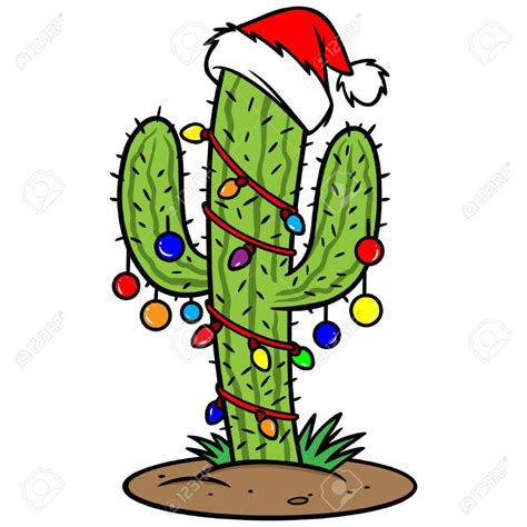 a christmas cactus with a santa hat on it's head and lights around its neck