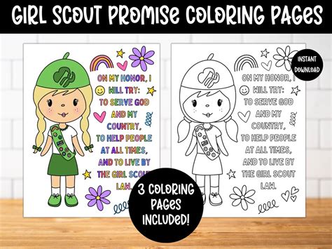 Girl Scouts Coloring Page Activity Girl Scout Troop Girl Scout Bridging Ceremony Girl Scout ...