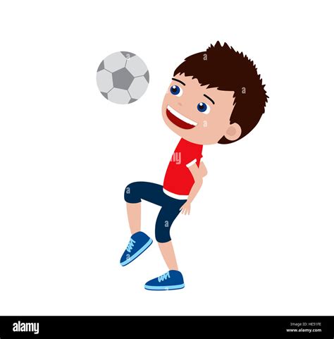 Niño fútbol. Ilustración de dibujos animados de un niño que jugaba con ...