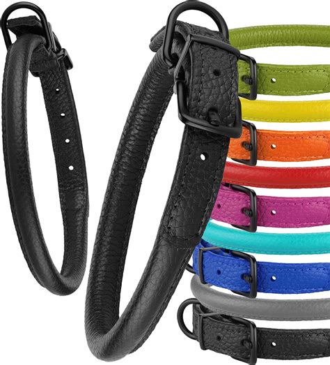 Amazon.com : Rolled Leather Dog Collar Soft Round Collars, ID Tag for Small Medium Large Dogs ...