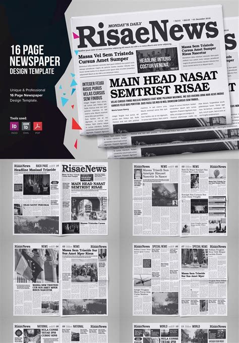 RisaeNews - 16 Page Newspaper Design Template | Newspaper design ...