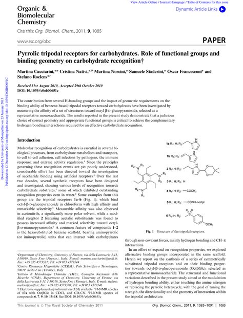 (PDF) Pyrrolic tripodal receptors for carbohydrates. Role of functional groups and binding ...