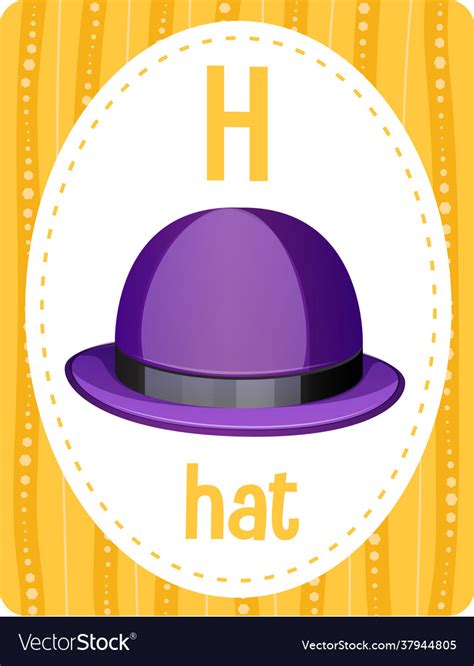 Alphabet flashcard with letter h for hat Vector Image