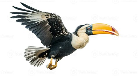 A Great hornbill Flying on a white background. Generative Ai 28298402 ...