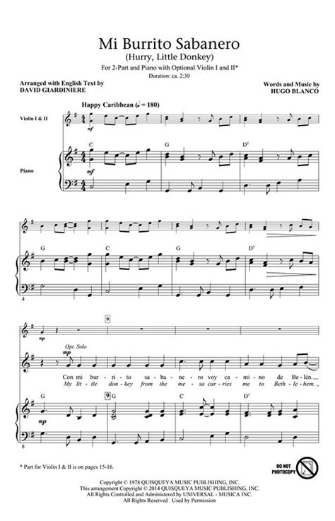 Mi Burrito Sabanero Sheet Music by David Giardiniere (SKU: 35029516 ...