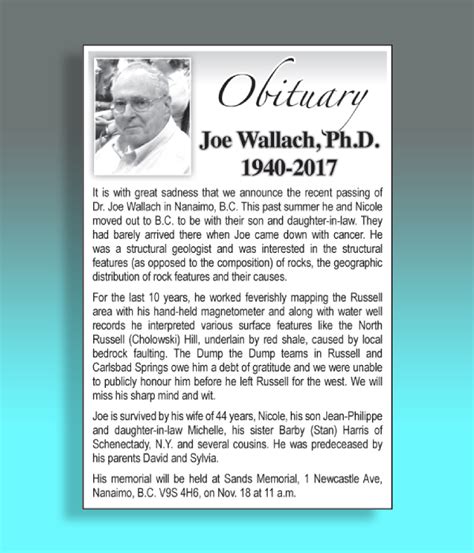 Writing An Obituary Template