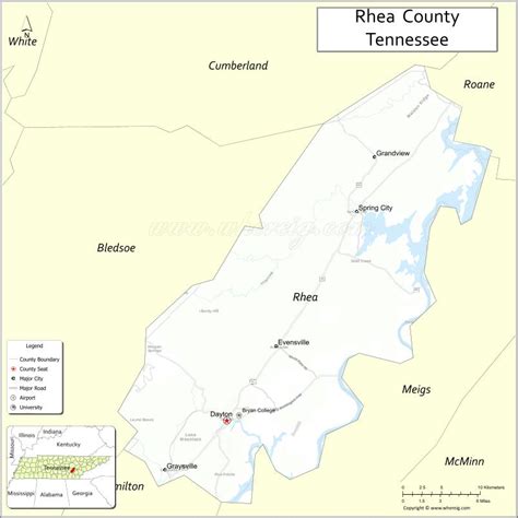 Map of Rhea County, Tennessee - Where is Located, Cities, Population, Highways & Facts