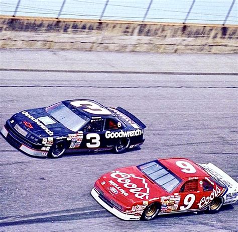 Dale Earnhardt racing Bill Elliott during the 1990 Daytona 500. Earnhardt lead eight times for ...