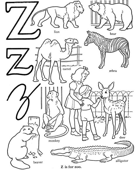 the zoo animals and their names are shown in this coloring page