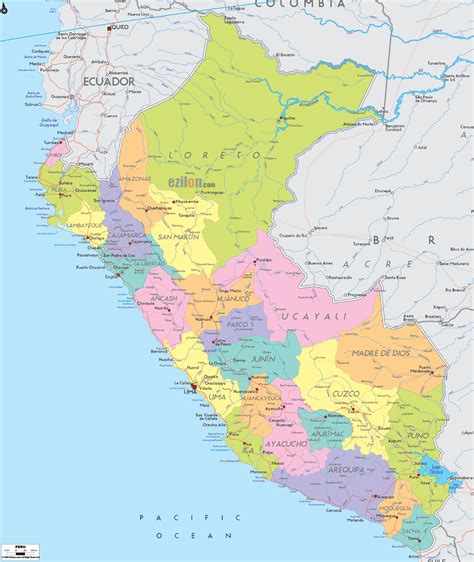 Detailed Political Map of Peru - Ezilon Maps