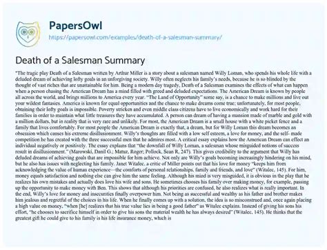 Death of a Salesman Summary - Free Essay Example - 991 Words | PapersOwl.com