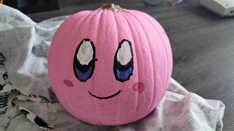 Finished painting my Kirby Pumpkin. Happy Halloween everyone! : r/Kirby