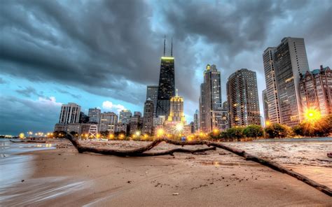 Chicago, City, Night, Lights, HDR, Long exposure, Beach Wallpapers HD / Desktop and Mobile ...