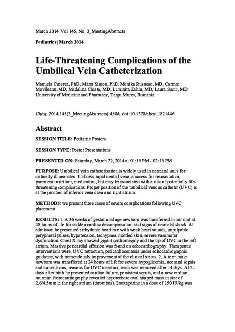 (PDF) Life-Threatening Complications of the Umbilical Vein ...