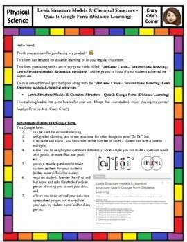 Lewis Structure models &chemical structure-Quiz 1:Google Form (Distance ...