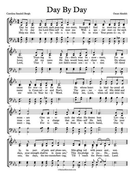 Free Choir Sheet Music - Day By Day by Oscar Ahnfelt Carolina and Sandell Bergh. Key of C, D, Eb ...