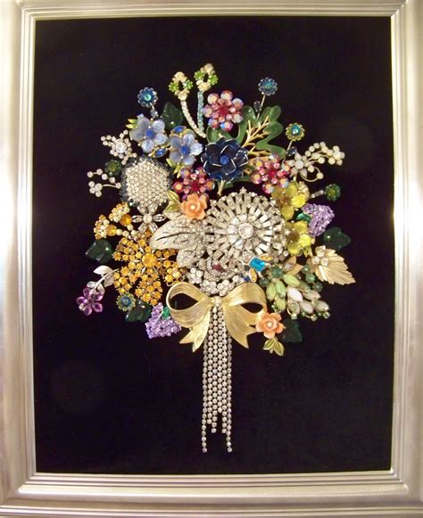 my bouquet of rhinestones created with vintage brooches, earrings, rhinestone and plac ...