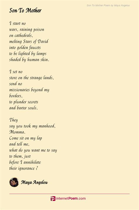 Son To Mother Poem by Maya Angelou