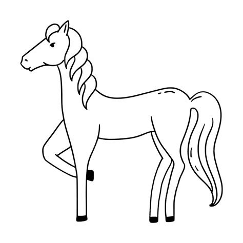 Desenho De Esboço Adorável Um Cavalo Em Livro Colorir Animal Fundo ...