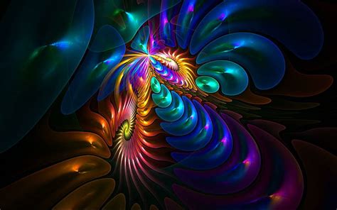 Free download | HD wallpaper: Glowing fractal swirls, blue, orange ...