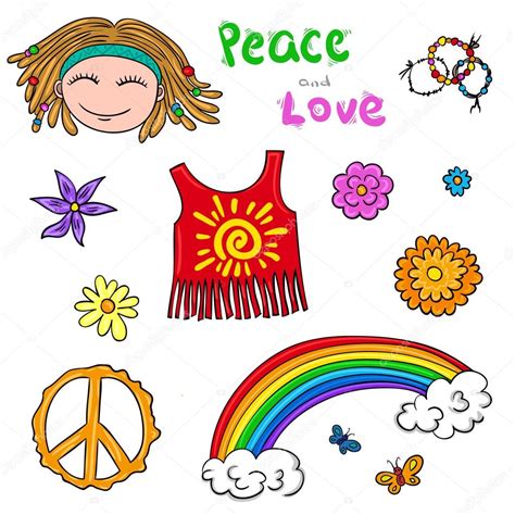 Hippie symbols elements. Flower children collection. — Stock Vector © Alisen #128767538