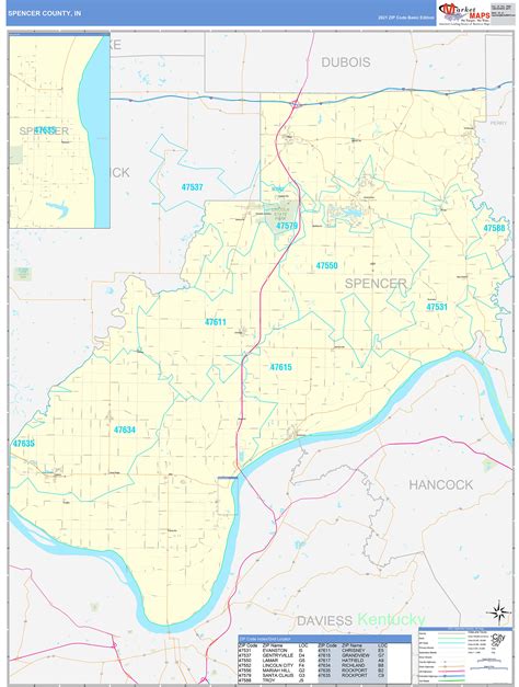 Spencer County, IN Zip Code Wall Map Basic Style by MarketMAPS