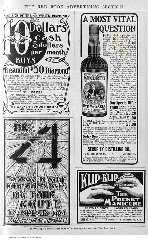 Security 10 year old Rye Whiskey Redbook Magazine - April 1904. Whiskey Ads Aimed At Women Rye ...
