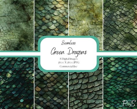 Green Dragons Scales Digital Paper, Chromatic Green Dragon Scales and ...